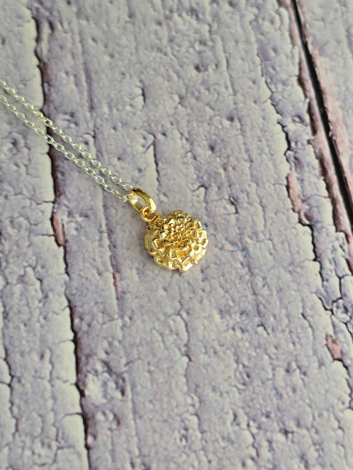 Botanical Design, Marigold Pendant and Earrings, October Birthday, Sterling Silver, Sign of Purity, Nature Inspired, Jewellery Set,