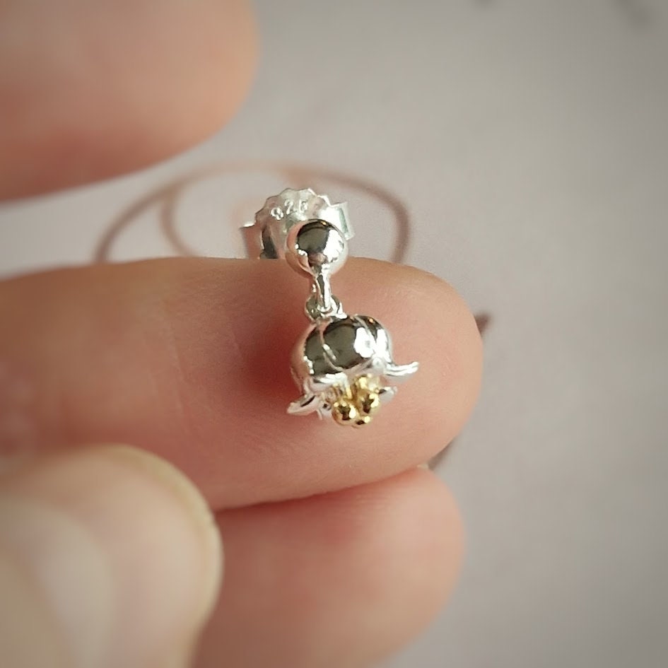 Lily of the Valley sterling silver drop stud earrings, May birthday, floral earrings