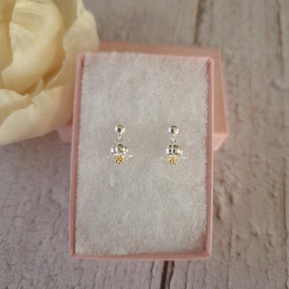 Lily of the Valley sterling silver drop stud earrings, May birthday, floral earrings