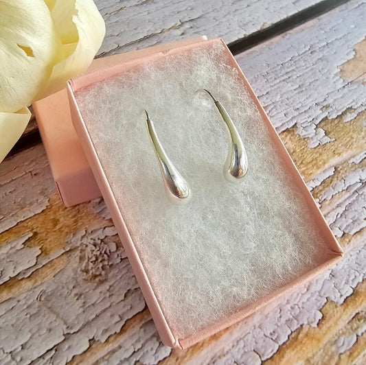 Teardrop Earrings, Silver Dangle Earrings, Pull through Silver Earrings, Silver Birthday Gift, Bridesmaid Earrings, Minimalist Earring