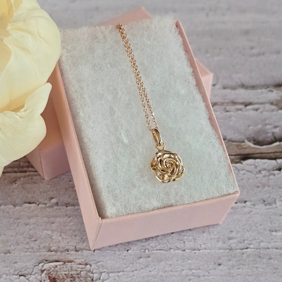 Botanical Design, Rose Pendant, Rose Gold Necklace, Sterling Silver, June Birthday, Symbol of Love, Nature Inspired