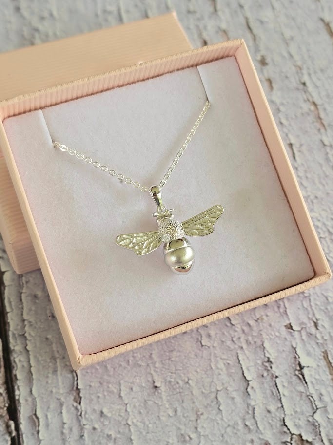 Sterling silver Bumble Bee Pendant and Earrings, Bumble Jewellery Set, Nature Inspired