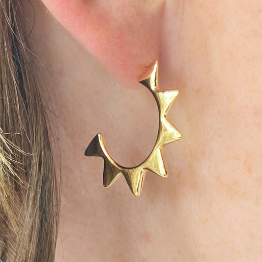 Gold Sunburst Hoops, Flat Hoops, Silver Hoops, Statement Earrings, Minimalist Hoops