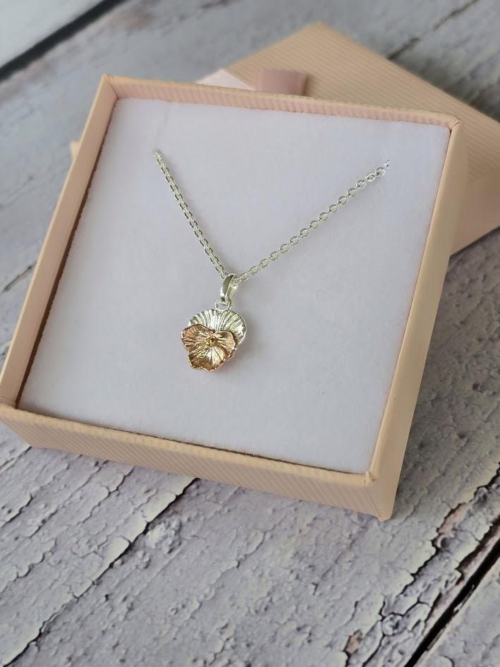 Violet 925 Silver Rose Gold Jewellery Set, Feb Birthday, Floral Jewellery, Botanical Design, Sign of Purity, Dainty Jewellery, Gift for Her