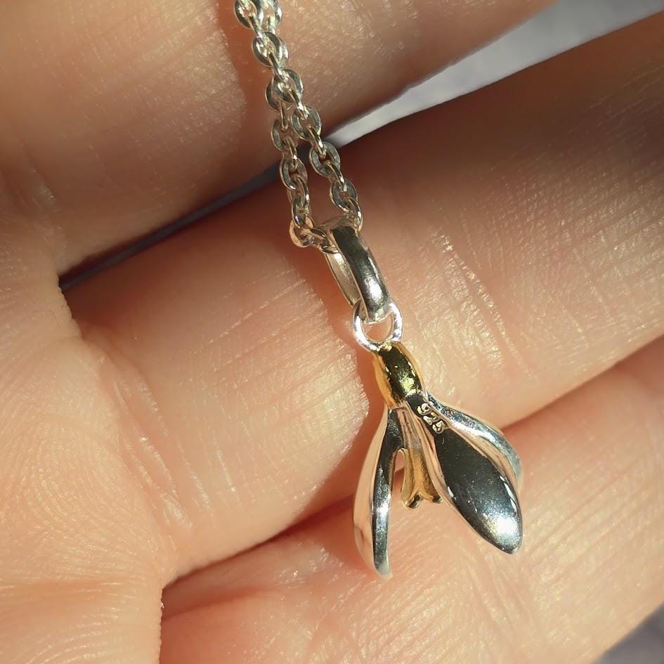 Two-Tone Sterling Silver & Gold Snowdrop Set, Nature-Inspired Floral Jewellery, Dainty Jewellery, Unique Gift, February Birthday