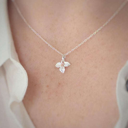 Sterling Silver Holly Pendant, December Birth Flower, Rose Gold Accents, Christmas Jewellery, Two Tone Jewellery, Dainty Necklace