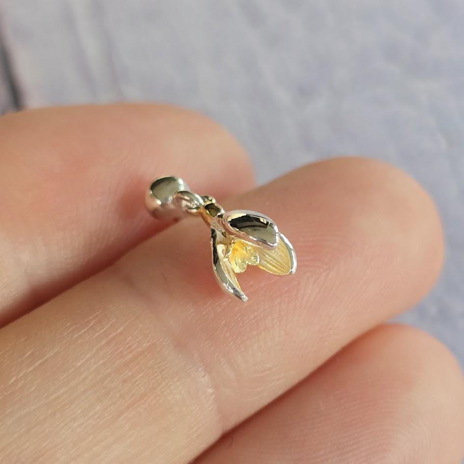 Two-Tone Sterling Silver & Gold Snowdrop Set, Nature-Inspired Floral Jewellery, Dainty Jewellery, Unique Gift, February Birthday